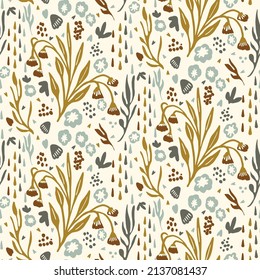Gender neutral floral seamless vector background. Simple whimsical 2 tone pattern. Kids nursery wallpaper or scandi all over print. 