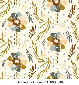 Gender neutral floral seamless vector background. Simple whimsical 2 tone pattern. Kids nursery wallpaper or scandi all over print. 