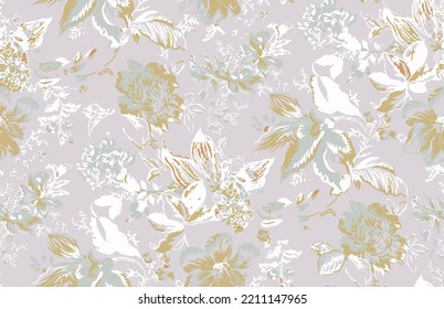 Gender neutral floral seamless vector background. Simple whimsical romantic 2 tone pattern. Kids, duvet cover, wallpaper, curtain and clothing, fashionable trendy print design scandi all over print.