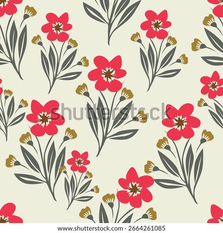 Gender neutral floral seamless vector background. Simple whimsical 2 tone pattern. Kids nursery wallpaper or scandi all over print