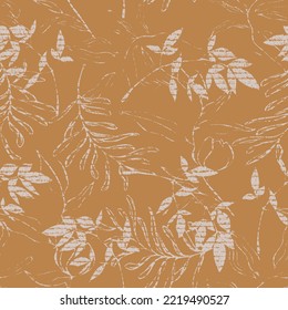 Gender neutral foliage leaf seamless raster background. Simple whimsical 2 tone pattern. Kids nursery wallpaper or scandi all over print.botanical florals silhouette designs amber colors 庫存向量圖