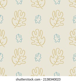Gender neutral foliage seamless vector background. Simple whimsical 2 tone leaf pattern. Kids nursery wallpaper or scandi all over print. 