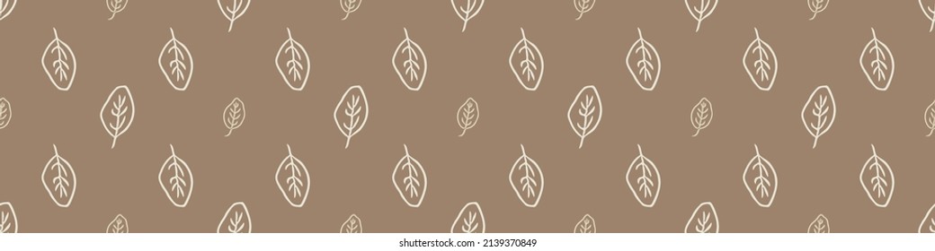 Gender neutral foliage seamless vector border. Simple whimsical 2 tone leaf ribbon. Kids nursery wallpaper or scandi bordur. 