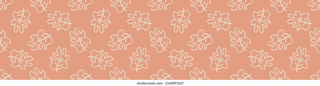 Gender neutral foliage seamless vector border. Simple whimsical 2 tone leaf ribbon. Kids nursery wallpaper or scandi bordur. 