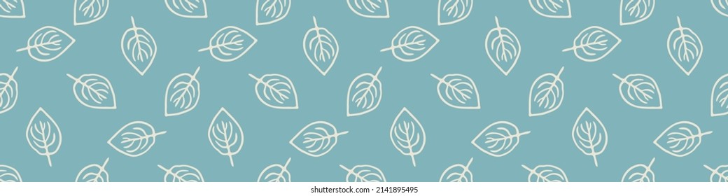 Gender neutral foliage seamless vector border. Simple whimsical 2 tone leaf ribbon. Kids nursery wallpaper or scandi bordur. 