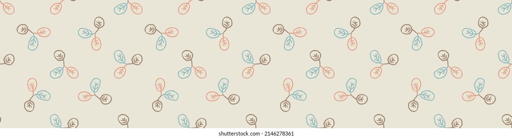 Gender neutral foliage seamless vector border. Simple whimsical 2 tone leaf ribbon. Kids nursery wallpaper or scandi bordur. 