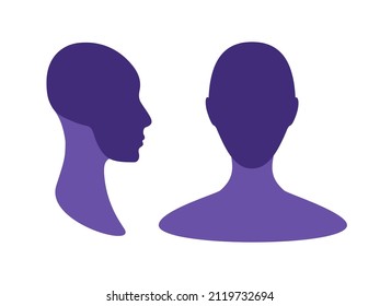 Gender Neutral Front And Side View Profile Avatar Silhouette With A Highlighted Skull And Chin Area