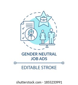 Gender Neutral Job Ads Concept Icon. Gender Diversity Implementation Advices. Rescruitment Guide Idea Thin Line Illustration. Vector Isolated Outline RGB Color Drawing. Editable Stroke