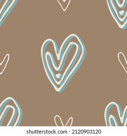 Gender neutral love heart seamless vector background. Simple whimsical romantic 2 tone pattern. Kids nursery wallpaper or scandi all over print. 