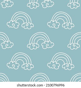  Gender neutral rainbow seamless vector background. Simple whimsical sky two tone pattern. Kids nursery wallpaper or scandi all over print. 