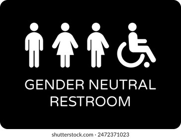 Gender neutral restroom sign. All gender neutral toilet icon. Vector flat solid pictogram on black background for web, mobile app, office, mall, restaurant.	