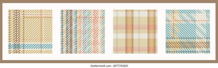 Colección de patrones vectoriales sin fisuras de género neutro. Juego de fondo de comprobación de color de bebé de Gingham. Tejidos por todas partes. 