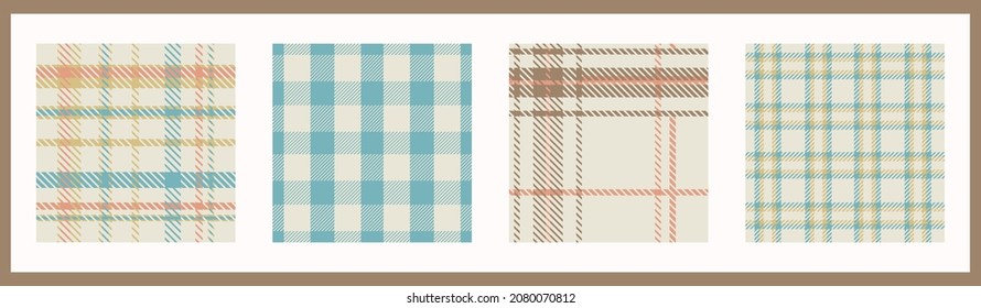 Colección de patrones vectoriales sin fisuras de género neutro. Juego de fondo de comprobación de color de bebé de Gingham. Tejidos por todas partes. 