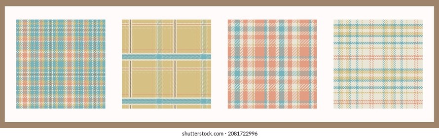 Geschlechtsneutrale, nahtlose Vektorgrafik-Mustersammlung. Gingham Baby Color Checker Hintergrund Set. Wölfe tweeten auf dem ganzen Druck. 