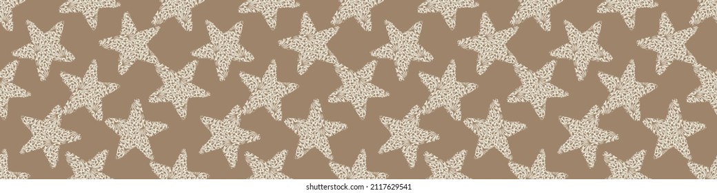 Gender neutral sleepy star and moon seamless vector background. Simple whimsical romantic 2 tone pattern banner. Kids nursery wallpaper or scandi band.