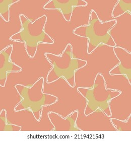 Gender neutral sleepy star and moon seamless vector background. Simple whimsical romantic 2 tone pattern. Kids nursery wallpaper or scandi all over print. 