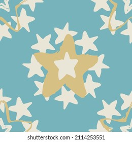 Gender neutral sleepy star seamless vector background. Simple whimsical romantic 2 tone pattern. Kids nursery wallpaper or scandi all over print. 