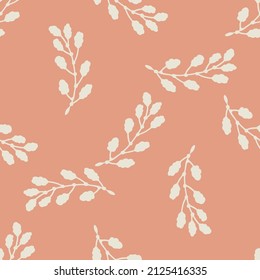 Gender neutral sprigged foliage seamless vector background. Simple whimsical botanical 2 tone pattern. Kids nursery wallpaper or scandi all over print. 