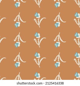 Gender neutral sprigged foliage seamless vector background. Simple whimsical botanical 2 tone pattern. Kids nursery wallpaper or scandi all over print. 