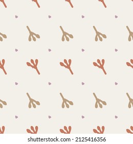 Gender neutral sprigged foliage seamless vector background. Simple whimsical botanical 2 tone pattern. Kids nursery wallpaper or scandi all over print. 