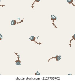 Gender neutral sprigged foliage seamless vector background. Simple whimsical botanical 2 tone pattern. Kids nursery wallpaper or scandi all over print. 