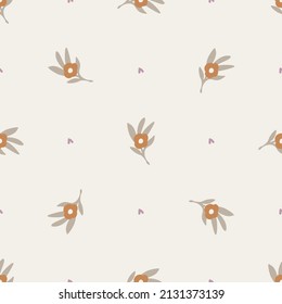 Gender neutral sprigged foliage seamless vector background. Simple whimsical botanical 2 tone pattern. Kids nursery wallpaper or scandi all over print. 