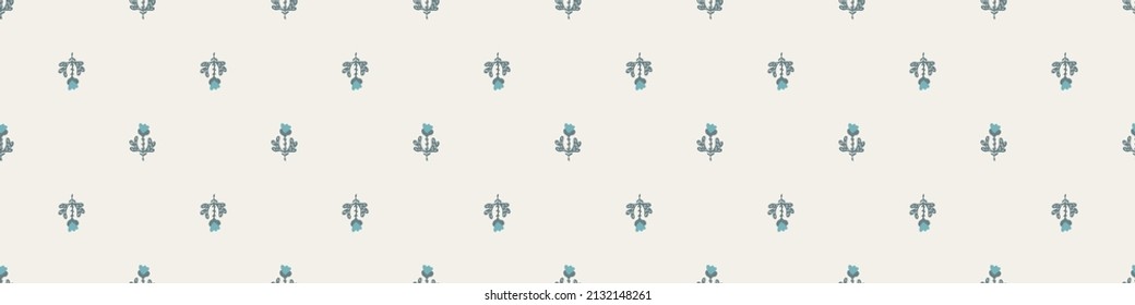 Gender neutral sprigged foliage seamless vector border. Simple whimsical botanical 2 tone pattern. Kids nursery wallpaper or scandi ribbon