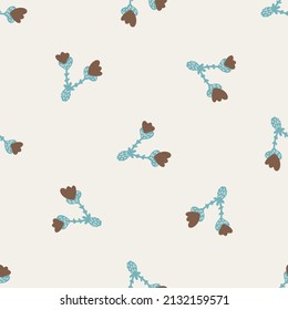 Gender neutral sprigged foliage seamless vector background. Simple whimsical botanical 2 tone pattern. Kids nursery wallpaper or scandi all over print. 