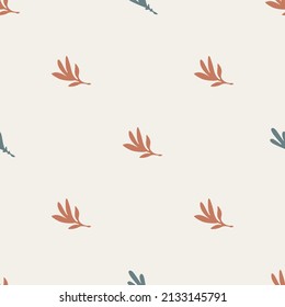 Gender neutral sprigged foliage seamless vector background. Simple whimsical botanical 2 tone pattern. Kids nursery wallpaper or scandi all over print. 