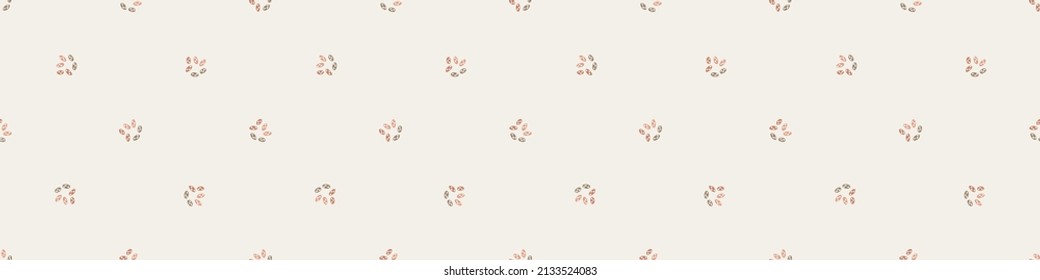 Gender neutral sprigged foliage seamless vector border. Simple whimsical botanical 2 tone pattern. Kids nursery wallpaper or scandi ribbon