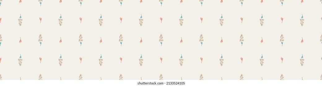 Gender neutral sprigged foliage seamless vector border. Simple whimsical botanical 2 tone pattern. Kids nursery wallpaper or scandi ribbon