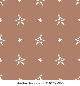 Gender neutral star seamless vector background. Simple whimsical sky two tone pattern. Kids nursery wallpaper or scandi all over print. 