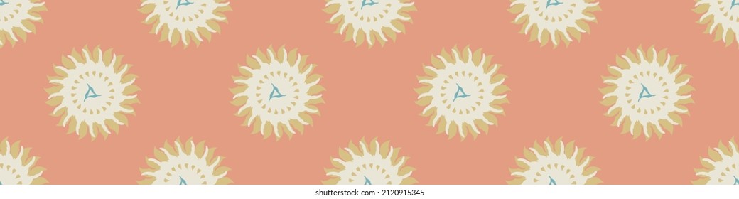 Gender neutral sunshine seamless vector border. Simple whimsical romantic 2 tone banner. Kids nursery or scandi bordur. 