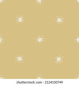 Gender neutral sunshine seamless vector background. Simple whimsical romantic 2 tone pattern. Kids nursery wallpaper or scandi all over print. 