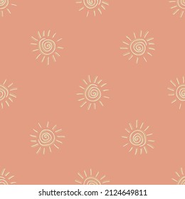 Gender neutral sunshine seamless vector background. Simple whimsical romantic 2 tone pattern. Kids nursery wallpaper or scandi all over print. 