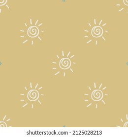 Gender neutral sunshine seamless vector background. Simple whimsical romantic 2 tone pattern. Kids nursery wallpaper or scandi all over print. 
