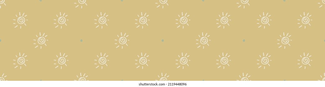 Gender neutral sunshine vector banner . Simple whimsical romantic 2 tone border. Kids nursery wallpaper or scandi all over print. 