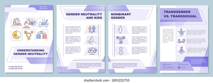 Gender neutrality and kids brochure template. Non binary identity. Flyer, booklet, leaflet print, cover design with linear icons. Vector layouts for magazines, annual reports, advertising posters