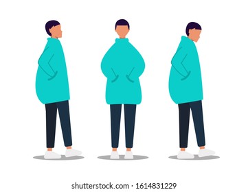 Gender neutrality people, unisex, gender neutral clothing, hairstyle. A young girl, a young guy, pants and sneakers, isolated on a white background. Universal clothing and hairstyle unisex. Vector