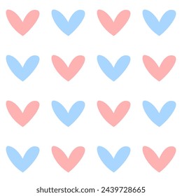 Gender Party Baby Cute Hearts Seamless Muster. Junge oder Mädchen Enthüllung, Rosa und Blau Endlos Wiederholen Hintergrund. Liebe Kinder Süße Kulisse.