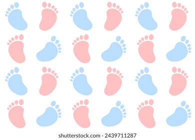 Gender Party Baby Footprint Seamless Pattern. Boy or Girl Reveal, Pink and Blue Endless Repeating Background. Kids Cute Backdrop.