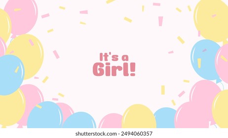 Gender party banner postcard boy or girl. Baby shower invitation template. Vector illustration.