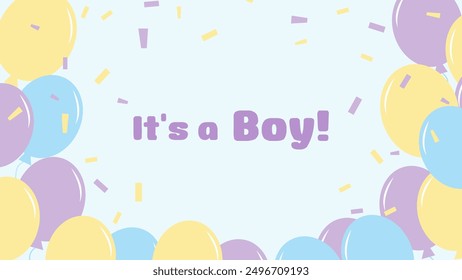 Gender party banner postcard boy or girl. Balloons are colored. Baby shower invitation template. Vector illustration.