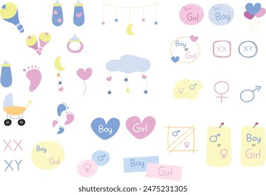 Gender Party Handgezeichnetes Element Junge Mädchen