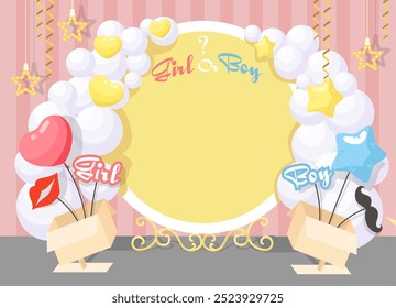 Gender party photo zone background with decoration