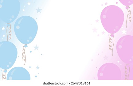 Gender party. Gender reveal or birthday party background with pink and blue balloons. Background for a children's gender party. Pink and blue balloons and confetti background with copy space