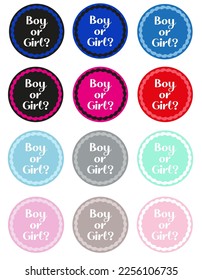 Gender party stickers. Boy or girl party cards. Gender reveal.