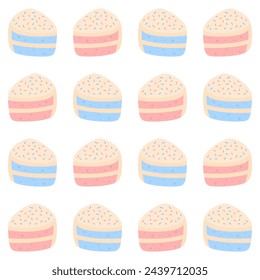 Gender Party Sweet Cake Pieces Seamless Pattern. Boy or Girl Reveal, Pink and Blue Endless Repeating Background. Baby Cute Backdrop.