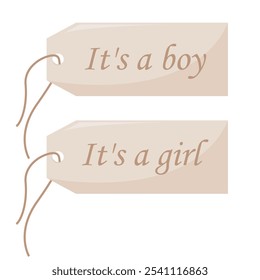 Gender party tag with text It is a boy and It is a girl. Flat design.Vector illustration.