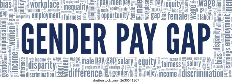 Género Pay Gap diseño conceptual de nube de palabras aislado sobre fondo blanco.